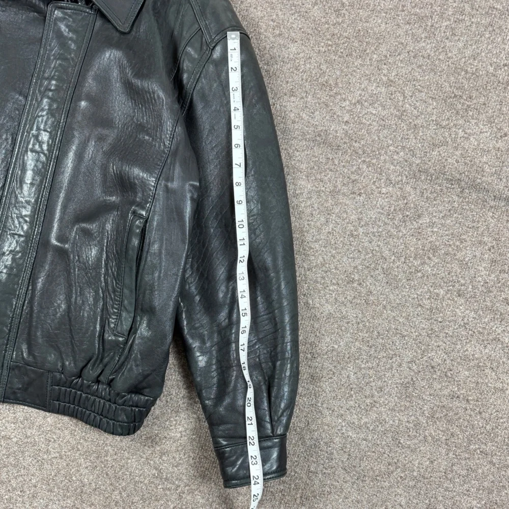 Vintage 90s‎ Prestige Black Soft Genuine Leather Full Zip Bomber Jacket Men’s XL